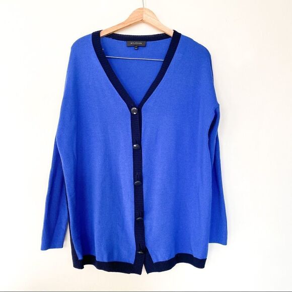 𝅺st. John Blue Black Wool Knit Button Cardigan S - Picture 1 of 9